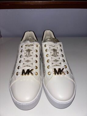 Michael Kors White Sneakers with Gold MK Hardware